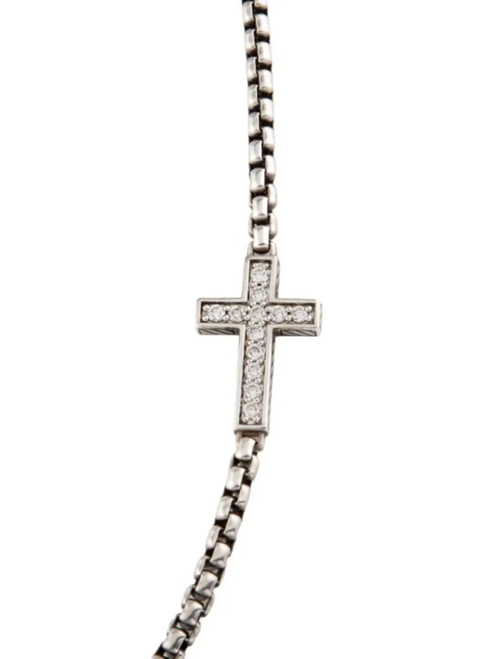 DAVID YURMAN STERLING SILVER 925  DIAMOND 0.48CTW CROSS STATION NECKLACE